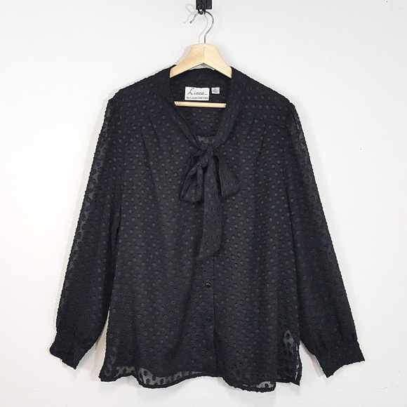 Linea by Louis Dell’Olio Tops - Linea by Louis Dell’Olio Pussybow Sheer Swiss Dot